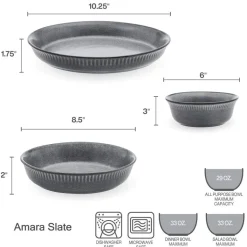 Soup Cereal Bowls|Pfaltzgraff® Amara Slate 6 Piece Dinnerware Bowl Set, Service for 2