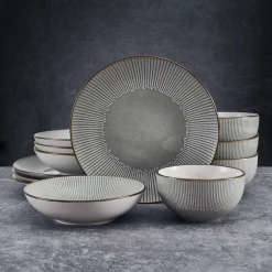 Dinnerware Service For 4|Pfaltzgraff® Arlie Gray 12 Piece Pasta Dinnerware Set, Service for 4