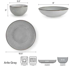 Dinnerware Service For 4|Pfaltzgraff® Arlie Gray 12 Piece Pasta Dinnerware Set, Service for 4