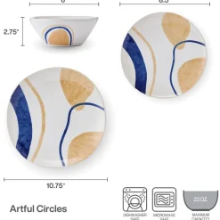 Dinnerware Service For 4|Pfaltzgraff® Artful Circles 12 Piece Set, Service for 4