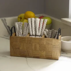 Flatware Caddies|Gourmet Basics® Avery Checkered Flatware Wood Caddy