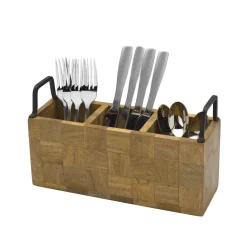 Flatware Caddies|Gourmet Basics® Avery Checkered Flatware Wood Caddy