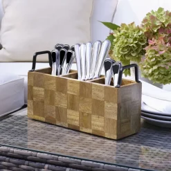 Flatware Caddies|Gourmet Basics® Avery Checkered Flatware Wood Caddy