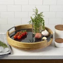 Lazy Susans|Gourmet Basics® Black Marble Lazy Susan Serve Tray