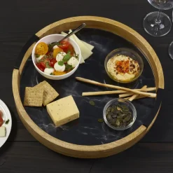 Lazy Susans|Gourmet Basics® Black Marble Lazy Susan Serve Tray