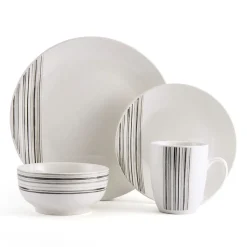 Dinnerware Service For 4|Studio Nova Brushed Lines 16 Piece Dinnerware Set, Service for 4