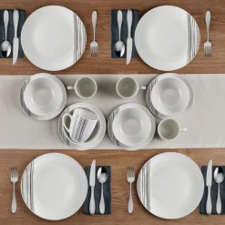 Dinnerware Service For 4|Studio Nova Brushed Lines 16 Piece Dinnerware Set, Service for 4