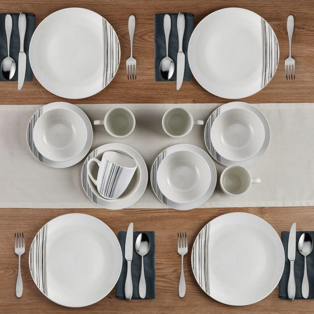 Dinnerware Service For 4|Studio Nova Brushed Lines 16 Piece Dinnerware Set, Service for 4