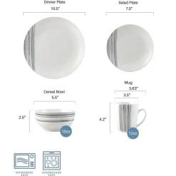 Dinnerware Service For 4|Studio Nova Brushed Lines 16 Piece Dinnerware Set, Service for 4