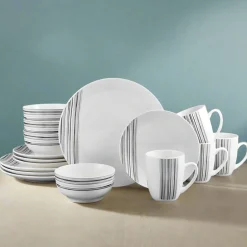 Dinnerware Service For 4|Studio Nova Brushed Lines 16 Piece Dinnerware Set, Service for 4
