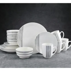 Dinnerware Service For 4|Studio Nova Brushed Lines 16 Piece Dinnerware Set, Service for 4