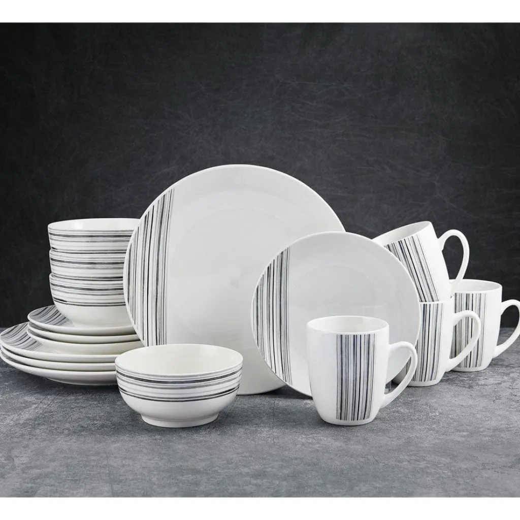Dinnerware Service For 4|Studio Nova Brushed Lines 16 Piece Dinnerware Set, Service for 4