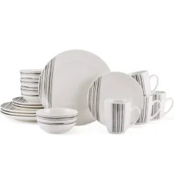 Dinnerware Service For 4|Studio Nova Brushed Lines 16 Piece Dinnerware Set, Service for 4