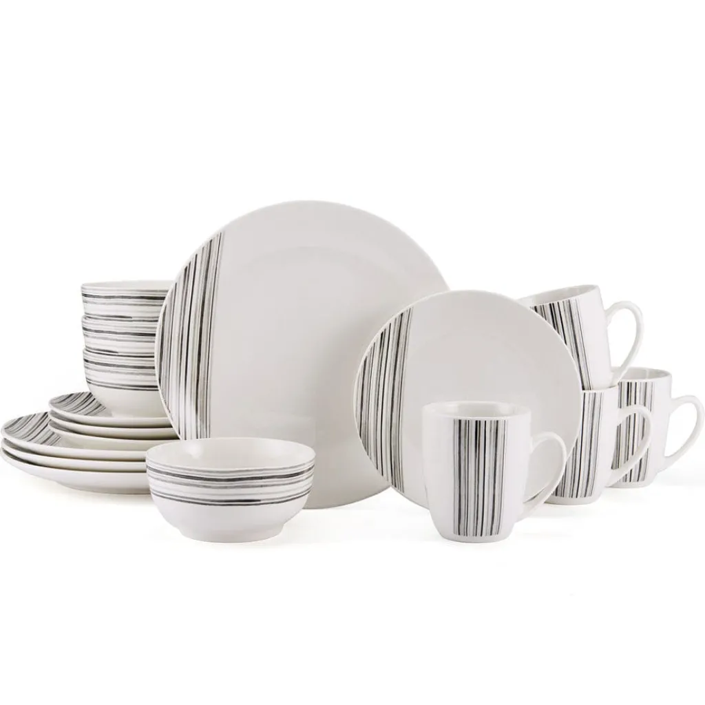 Dinnerware Service For 4|Studio Nova Brushed Lines 16 Piece Dinnerware Set, Service for 4