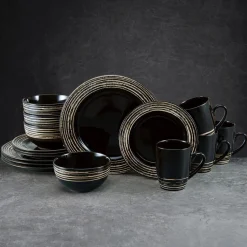 Dinnerware Service For 4|Pfaltzgraff® Bryson Black 16 Piece Dinnerware Set, Service for 4