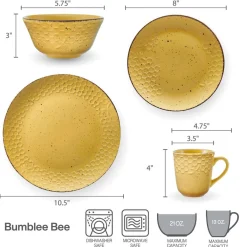 Dinnerware Service For 4|Pfaltzgraff® Bumble Bee Yellow 16 Piece Dinnerware Set, Service for 4