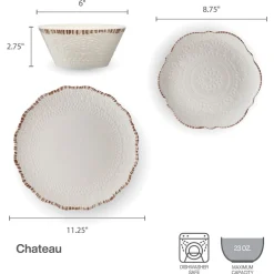 Dinnerware Service For 4|Pfaltzgraff® Chateau Cream 12 Piece Outdoor Melamine Dinnerware Set, Service for 4