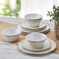 Dinnerware Service For 4|Pfaltzgraff® Chateau Cream 12 Piece Outdoor Melamine Dinnerware Set, Service for 4