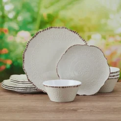 Dinnerware Service For 4|Pfaltzgraff® Chateau Cream 12 Piece Outdoor Melamine Dinnerware Set, Service for 4