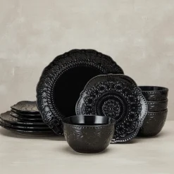 Dinnerware Service For 4|Pfaltzgraff® Chateau Midnight 12 Piece Dinnerware Set, Service for 4