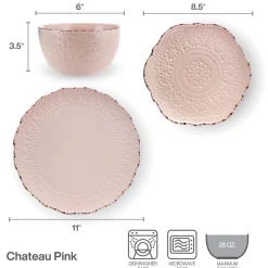 Dinnerware Service For 4|Pfaltzgraff® Chateau Pink 12 Piece Dinnerware Set, Service for 4