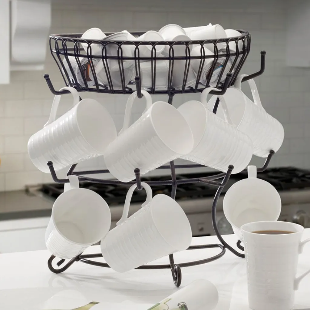 Fruit And Storage Baskets|Gourmet Basics® Countryside Mug Tree with Basket