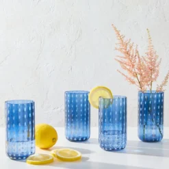 Drinking Glasses|Darbie Angell Dappled Clouds Cobalt Set of 4 Highball Glasses