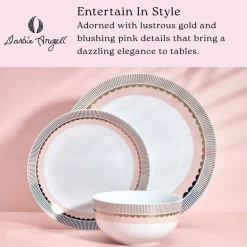 Dinnerware Service For 4|Darbie Angell Golden Charm Metallic 12 Piece Dinnerware Set, Service for 4