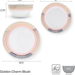 Dinnerware Service For 4|Darbie Angell Golden Charm Metallic 12 Piece Dinnerware Set, Service for 4