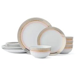 Dinnerware Service For 4|Darbie Angell Golden Charm Metallic 12 Piece Dinnerware Set, Service for 4