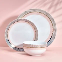Dinnerware Service For 4|Darbie Angell Golden Charm Metallic 12 Piece Dinnerware Set, Service for 4