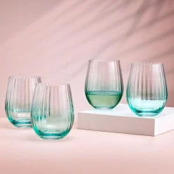 Drinking Glasses|Darbie Angell Good Day Teal Set of 4 Stemless Wine Glasses