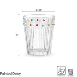 Drinking Glasses|Darbie Angell Painted Daisy Set of 4 Double Old Fashioned Glasses