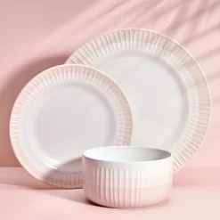 Dinnerware Service For 4|Darbie Angell Rising Up Blush 12 Piece Dinnerware Set, Service for 4