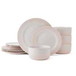 Dinnerware Service For 4|Darbie Angell Rising Up Blush 12 Piece Dinnerware Set, Service for 4