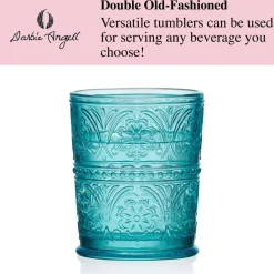 Drinking Glasses|Darbie Angell Wanderlust Teal Set of 4 Double Old Fashioned Glasses