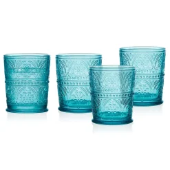 Drinking Glasses|Darbie Angell Wanderlust Teal Set of 4 Double Old Fashioned Glasses