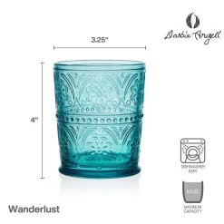 Drinking Glasses|Darbie Angell Wanderlust Teal Set of 4 Double Old Fashioned Glasses