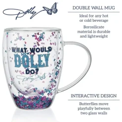 Coffee Mugs|Dolly Parton Confetti Set of 2 Double Wall Glass Mugs