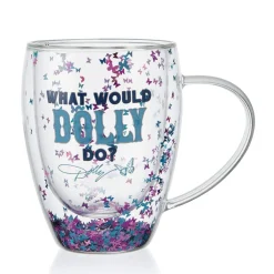 Coffee Mugs|Dolly Parton Confetti Set of 2 Double Wall Glass Mugs