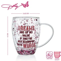 Coffee Mugs|Dolly Parton Confetti Set of 2 Double Wall Glass Mugs