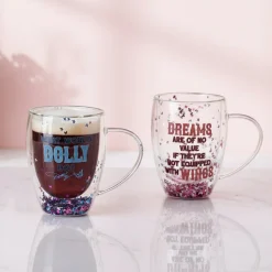 Coffee Mugs|Dolly Parton Confetti Set of 2 Double Wall Glass Mugs