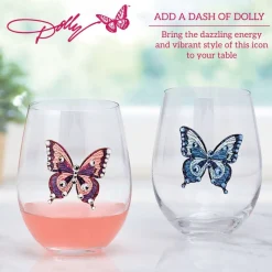 Drinking Glasses|Darbie Angell Dolly Parton Jeweled Mosaic Set of 2 Stemless Wine Glasses