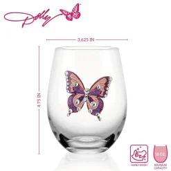 Drinking Glasses|Darbie Angell Dolly Parton Jeweled Mosaic Set of 2 Stemless Wine Glasses