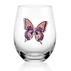 Drinking Glasses|Darbie Angell Dolly Parton Jeweled Mosaic Set of 2 Stemless Wine Glasses