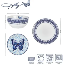 Dinnerware Service For 4|Dolly Parton Mosaic Blue Butterfly 12 Piece Dinnerware Set Service for 4