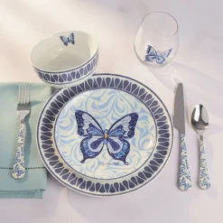 Dinnerware Service For 4|Dolly Parton Mosaic Blue Butterfly 12 Piece Dinnerware Set Service for 4