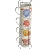 Coffee Mugs|Dolly Parton Mosaic Floral Set of 4 Mugs with Rack