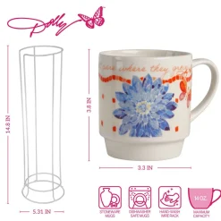 Coffee Mugs|Dolly Parton Mosaic Floral Set of 4 Mugs with Rack
