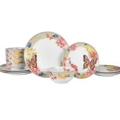 Dinnerware Service For 4|Dolly Parton Mosaic Peach Butterfly 12 Piece Dinnerware Set Service for 4